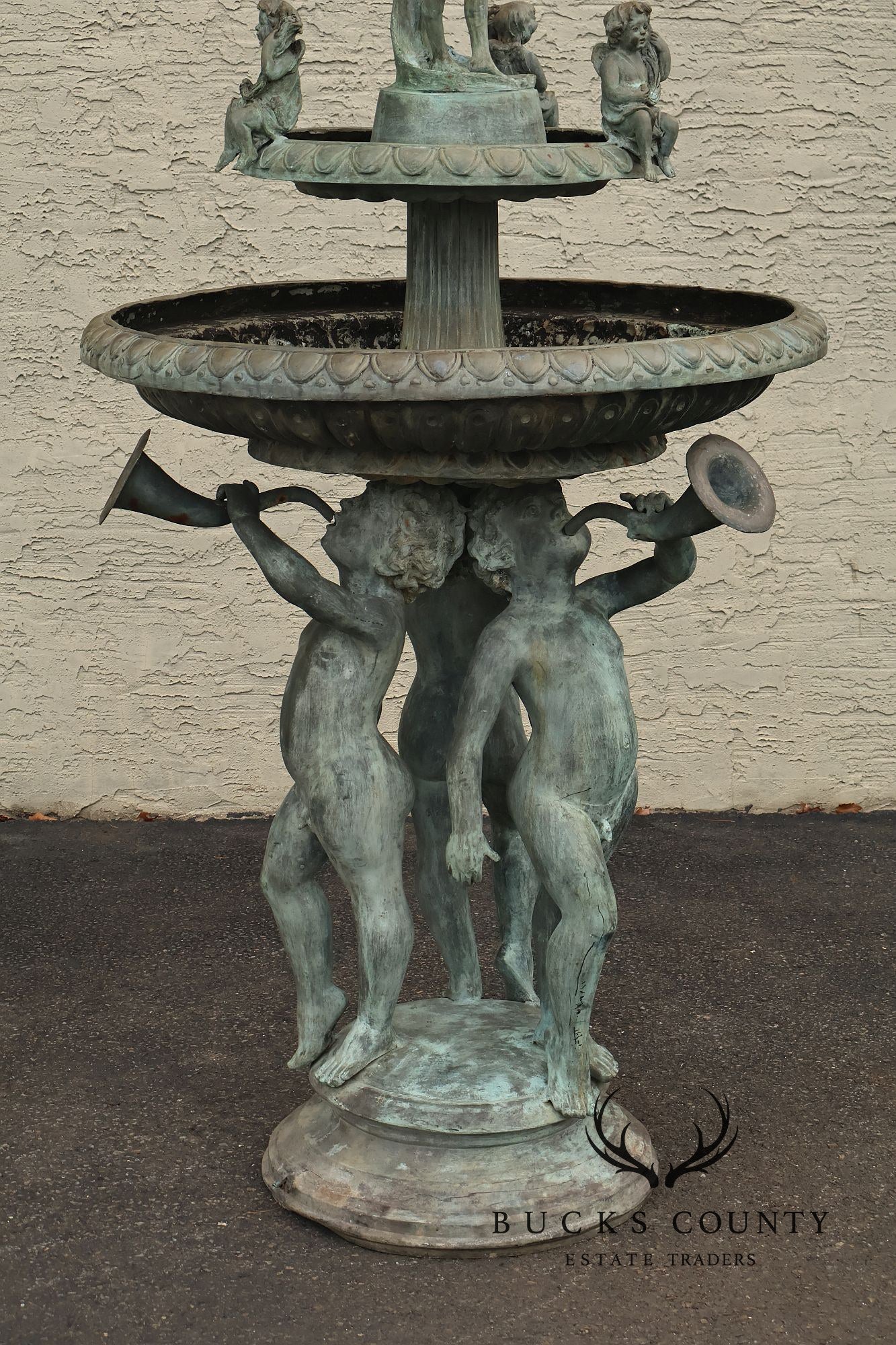 Vintage Two Tier Cherub Bronze Garden Fountain