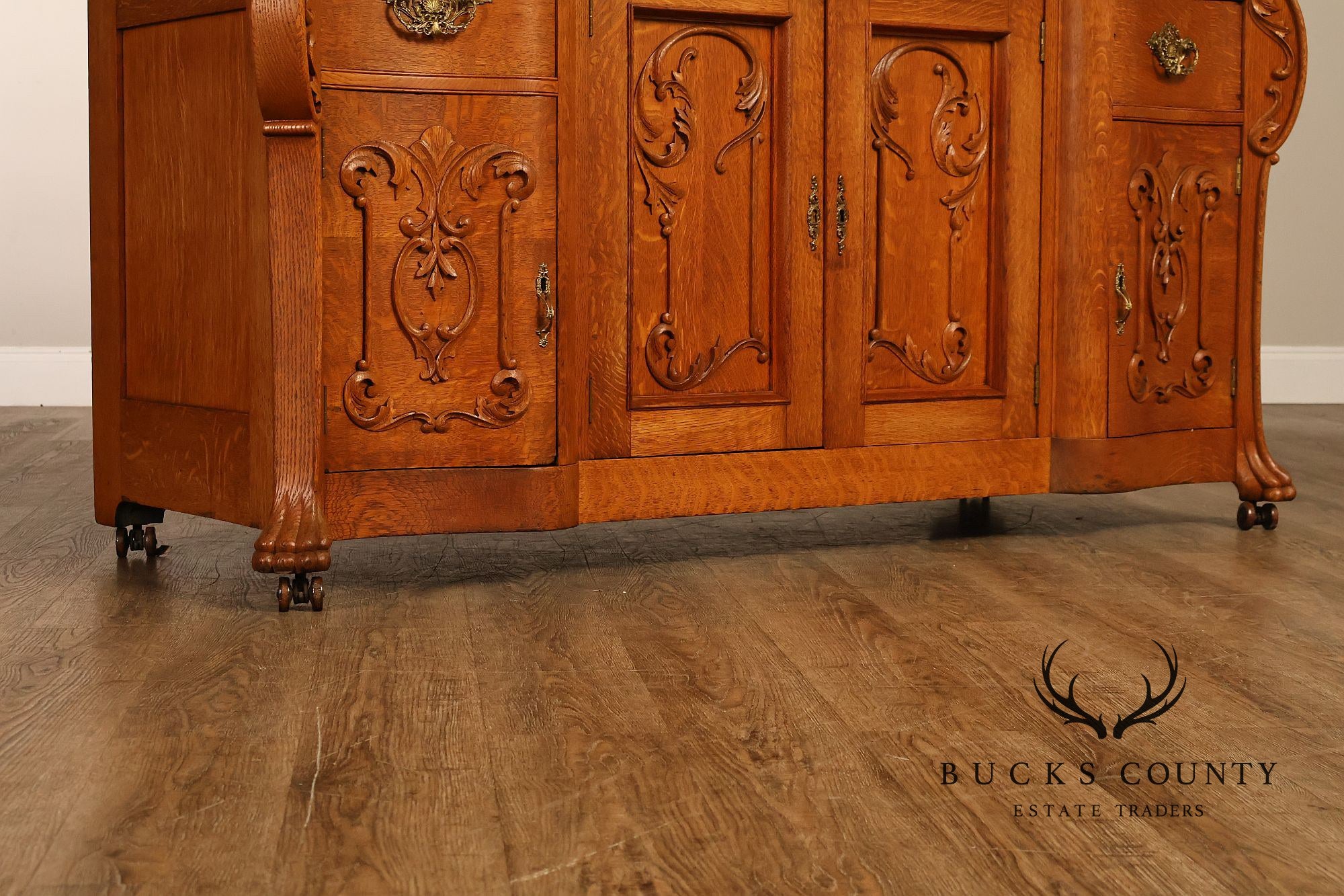 Antique Renaissance Revival Oak Sideboard with Mirrored Back