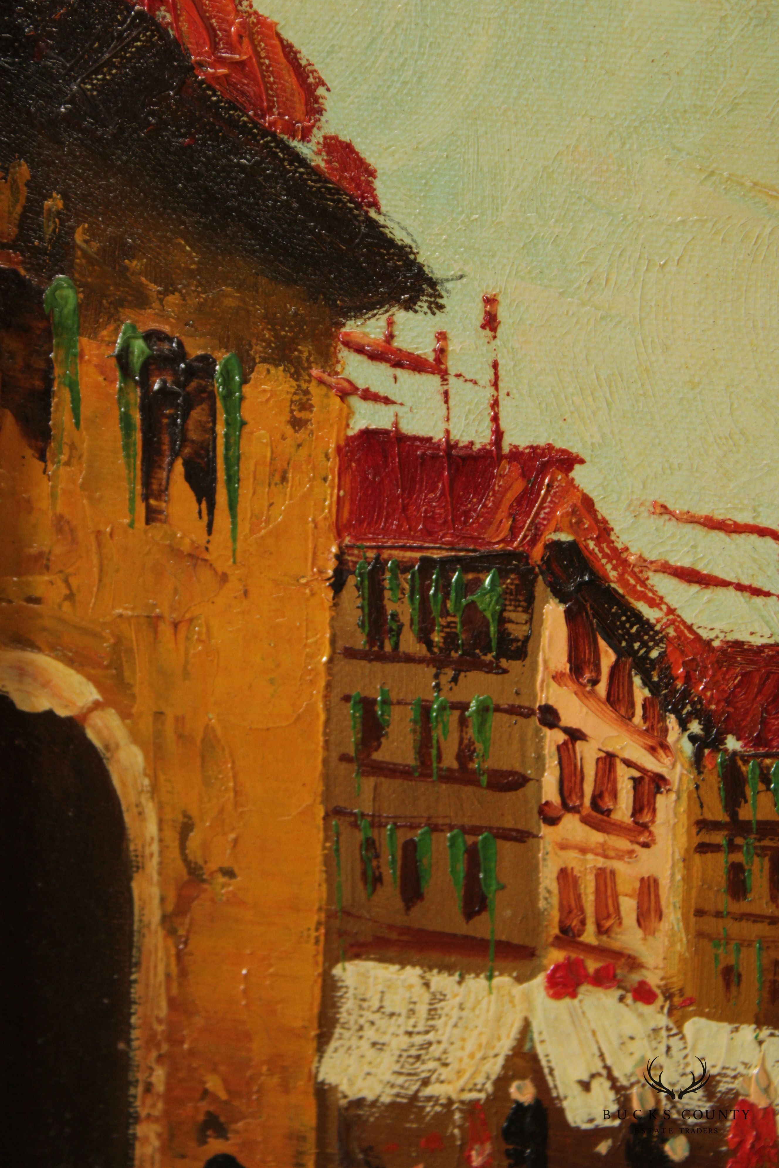 Signed Oil on Canvas, On the Quay