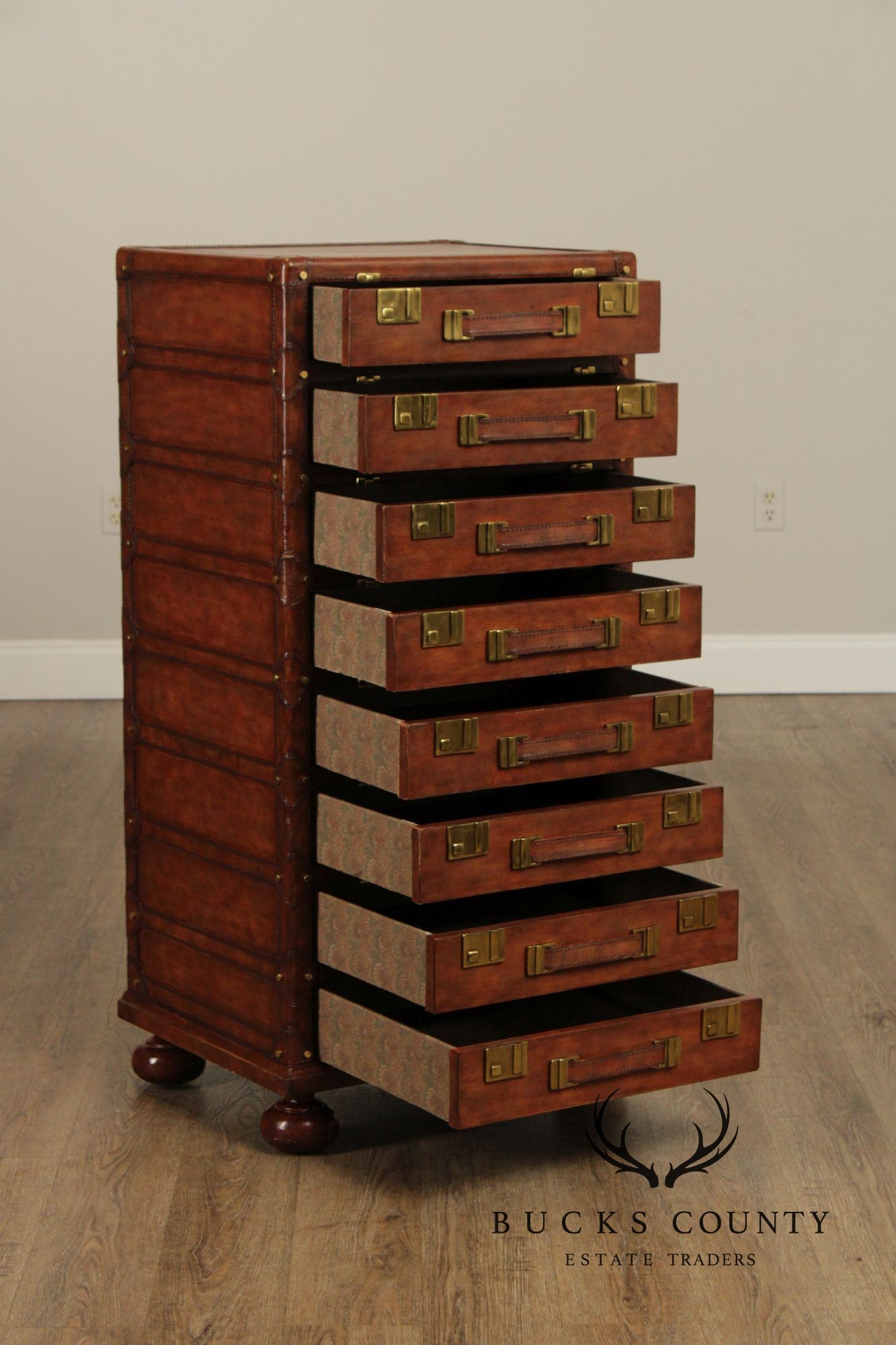 Maitland Smith Leather Stacking Luggage Chest Of Drawers