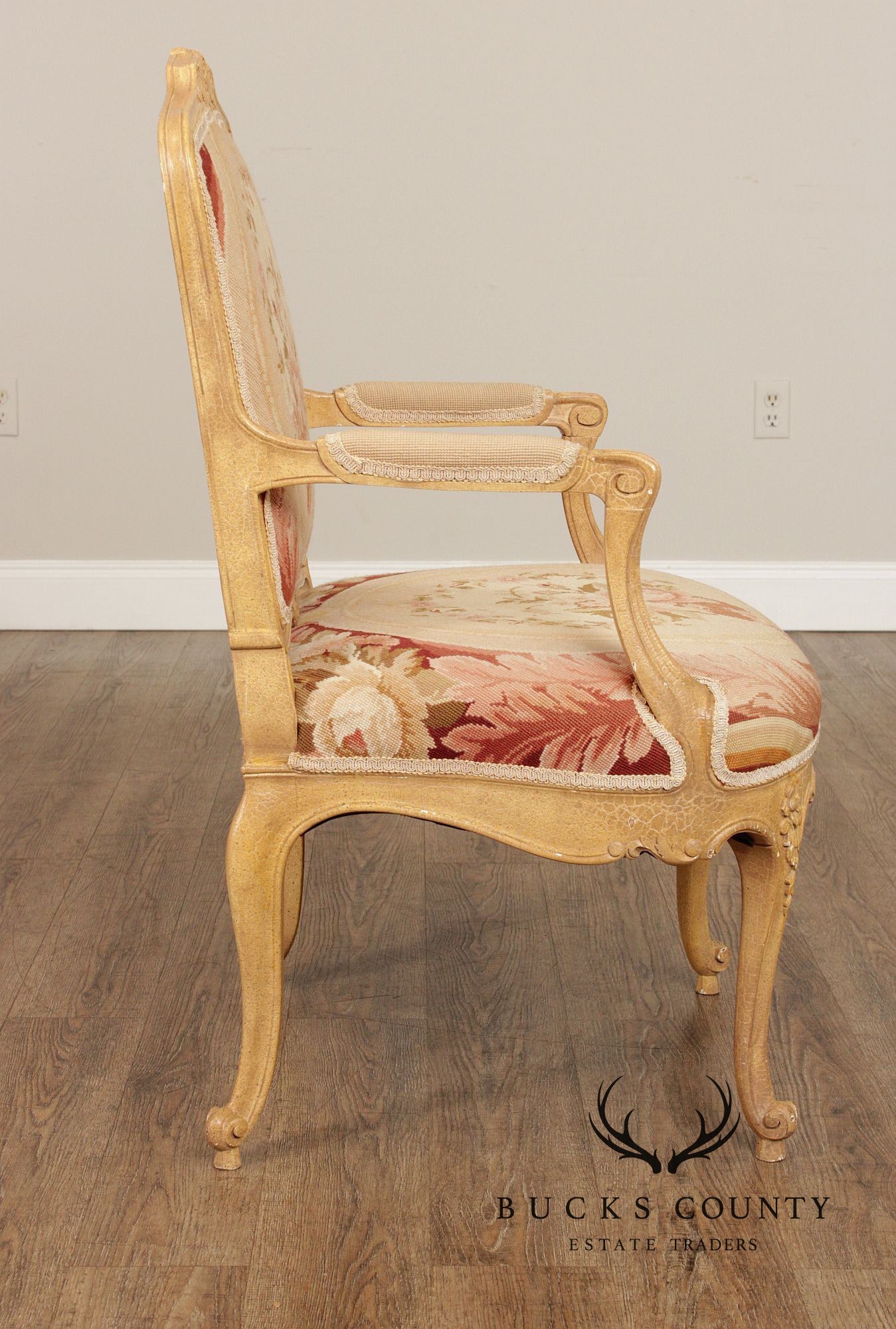 French Louis XV Style Pair Of Painted Fauteuil Armchairs