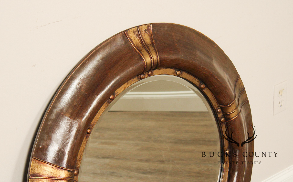 Round Wood And Gilt Accent Wall Mirror