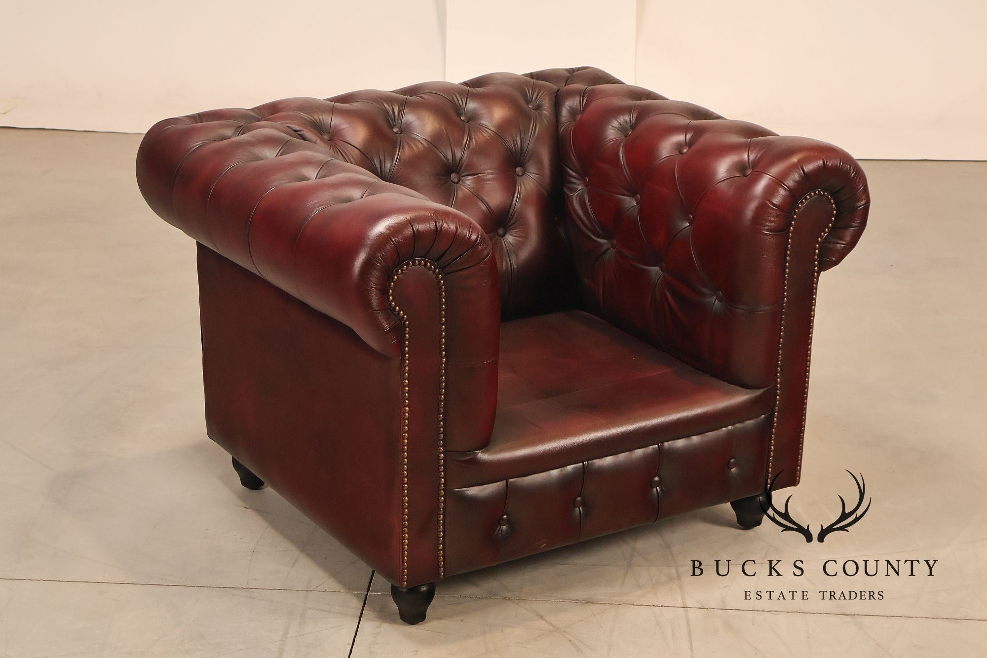 Chesterfield Style Pair of Oxford Red Leather Club Chairs