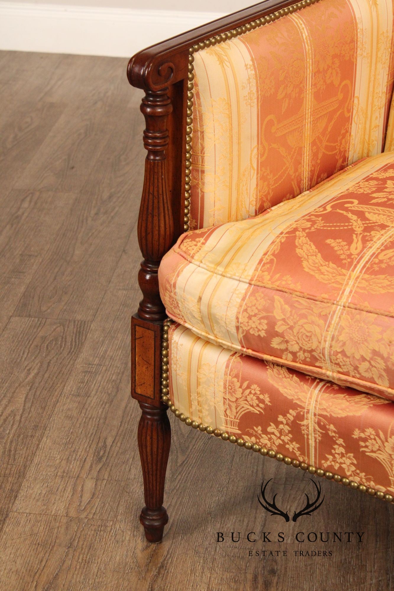 Sheraton Style Carved Mahogany and Down Sofa