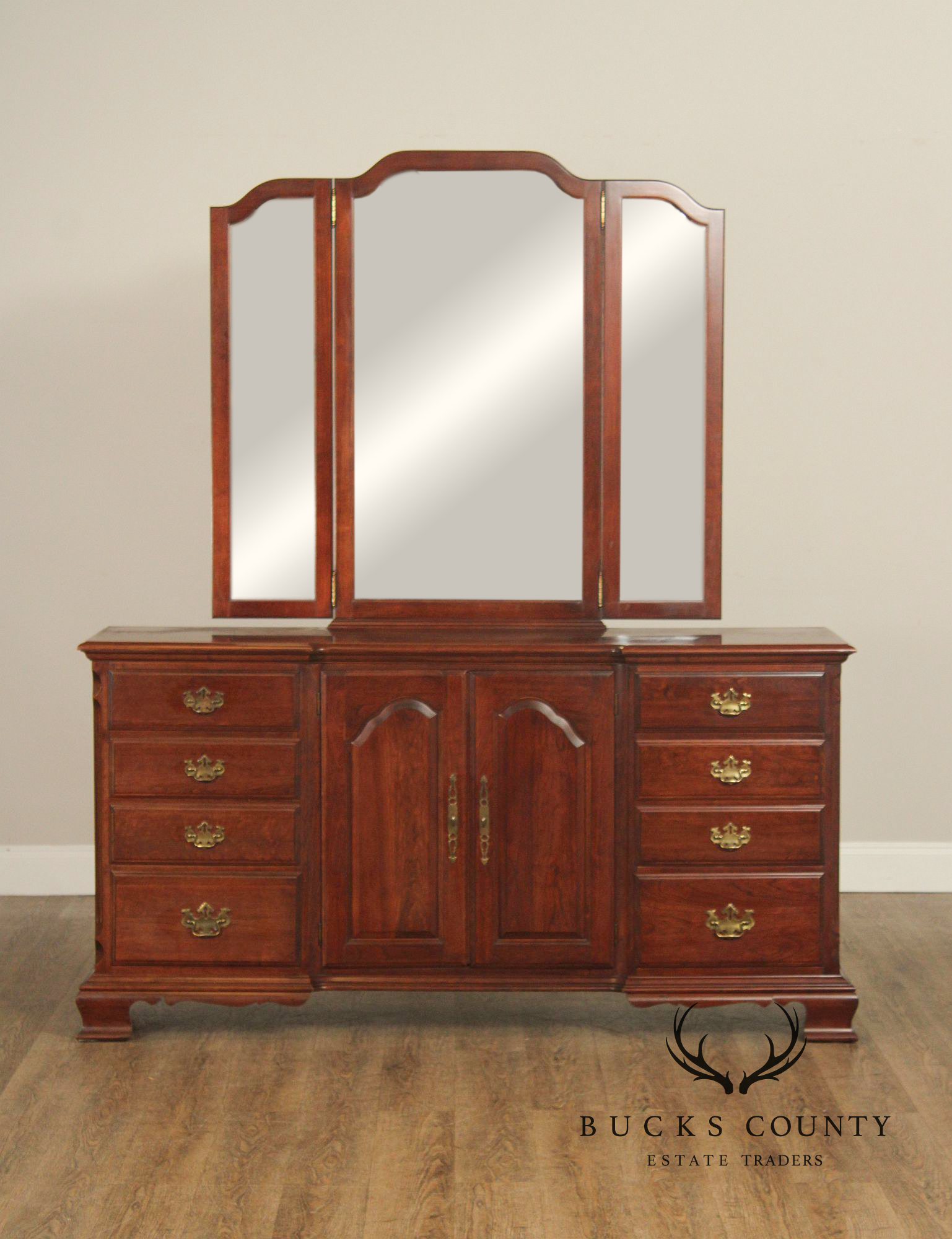 Pennsylvania House Chippendale Style Cherry Long Dresser with Mirror