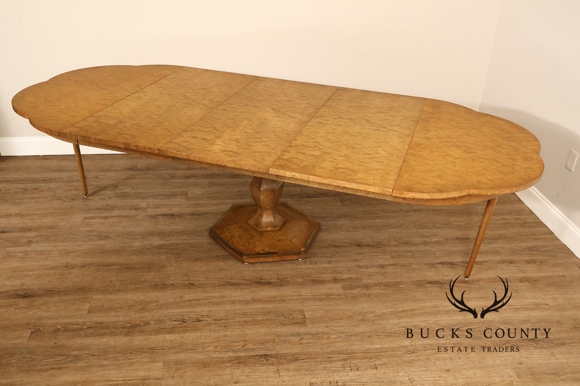 Mastercraft Hollywood Regency Burlwood Pedestal Expandable Dining Table