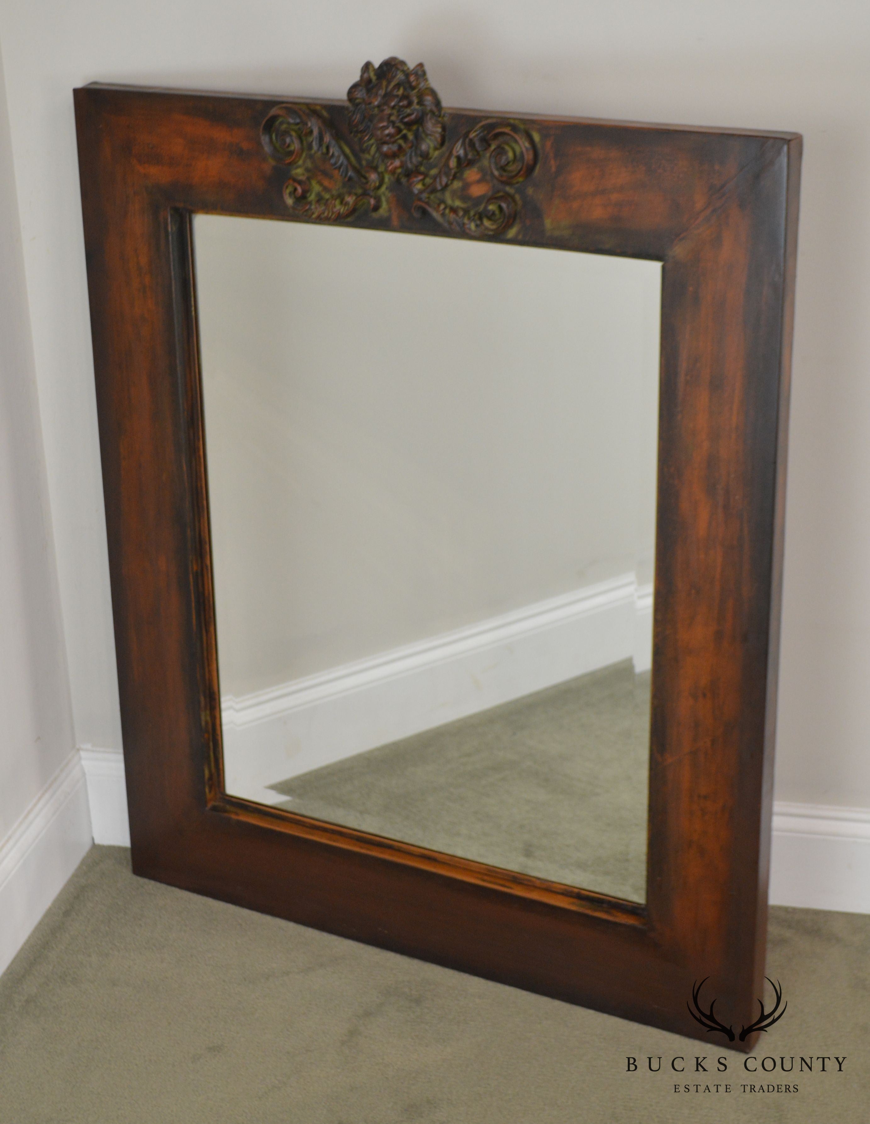 Renaissance Style Pair Iron Frame Mirrors with Lions Heads