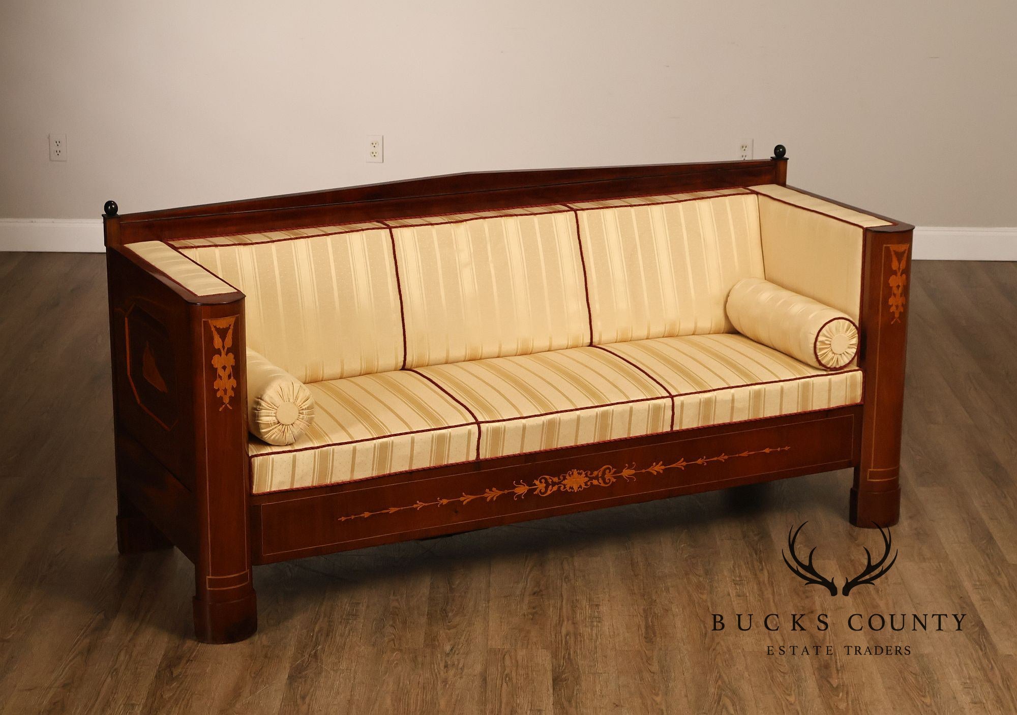 Biedermeier Style Antique Inlaid Mahogany Box Sofa
