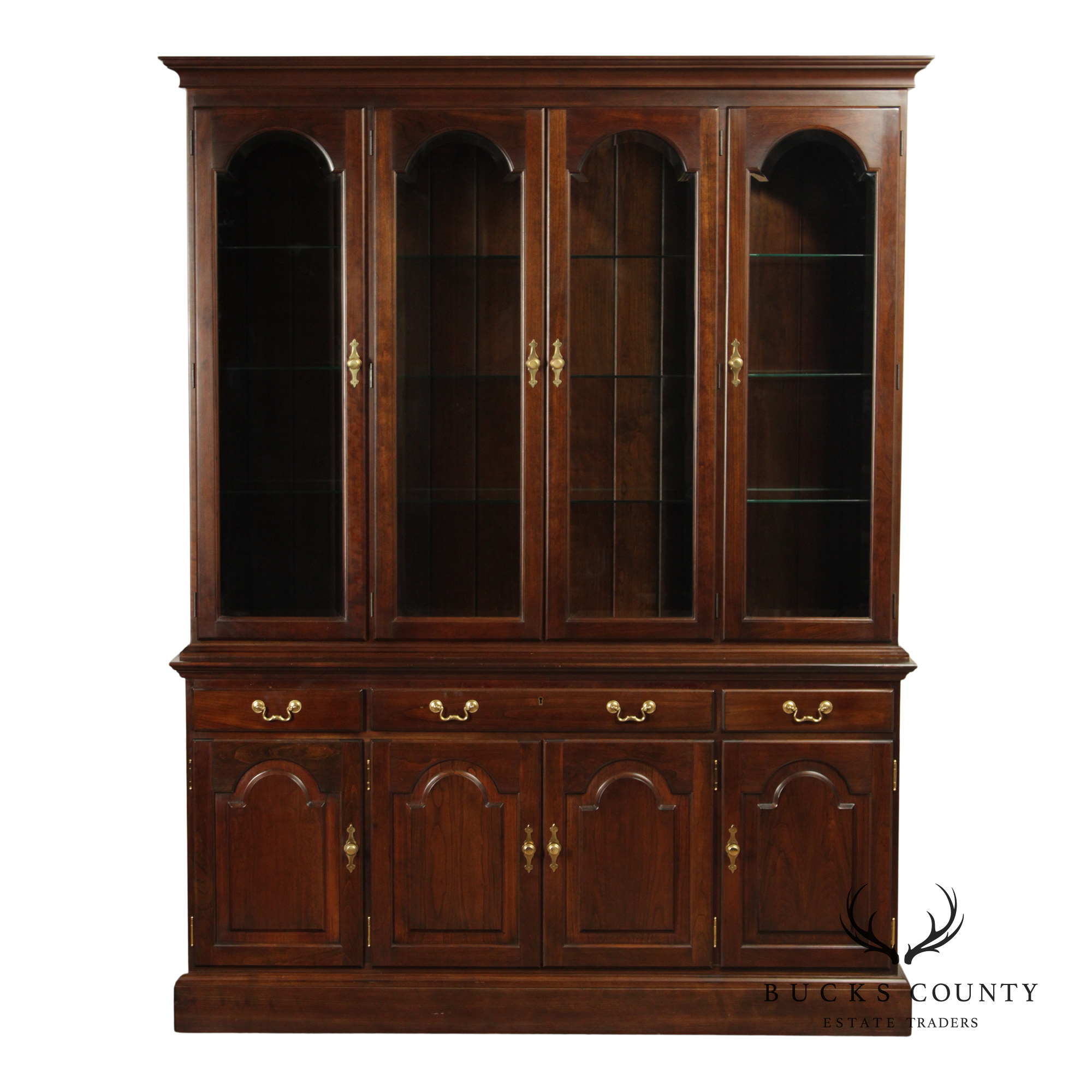 Stickley Traditional Style Cherry Lighted China Cabinet Hutch