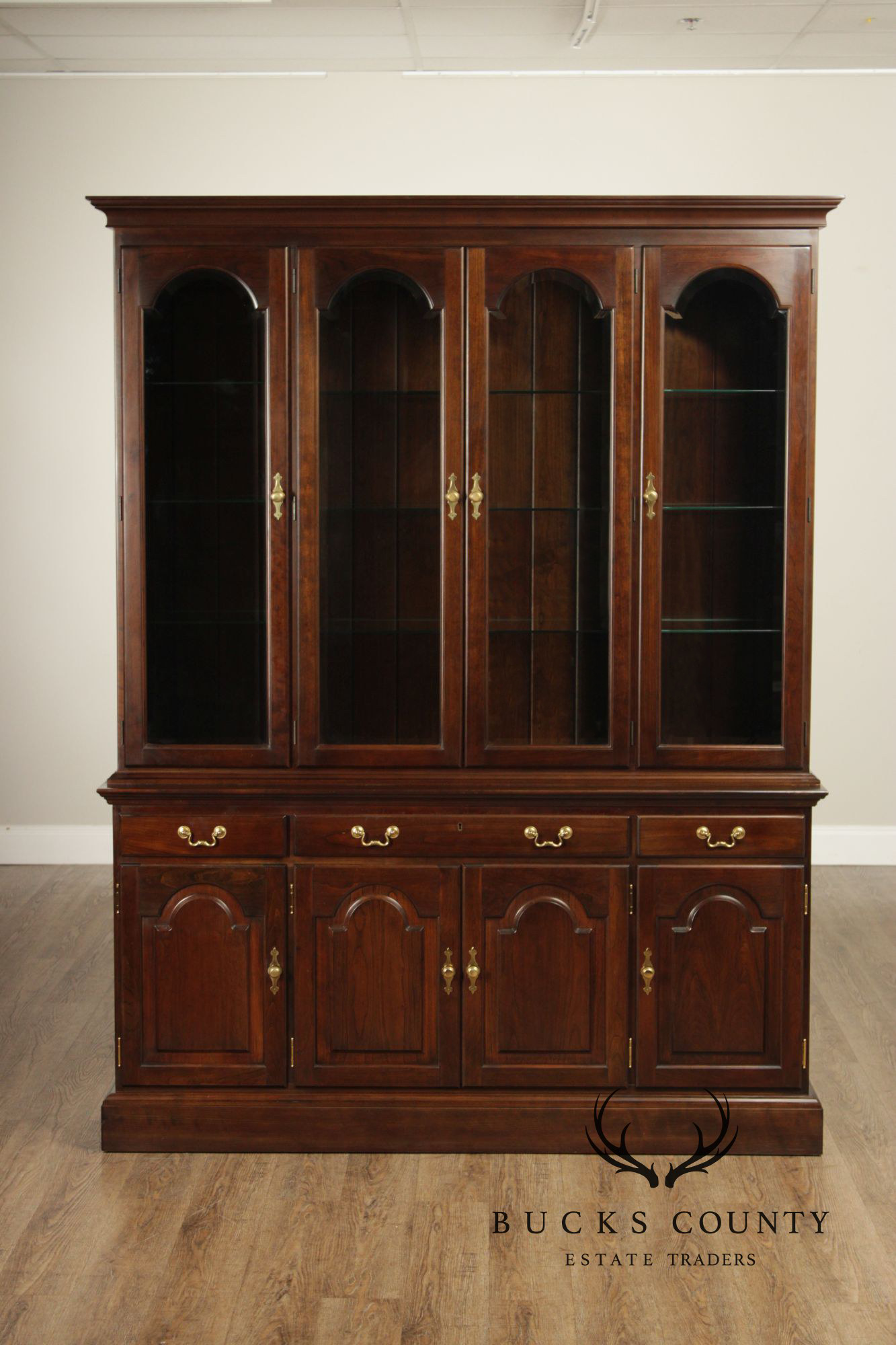 Stickley Traditional Style Cherry Lighted China Cabinet Hutch