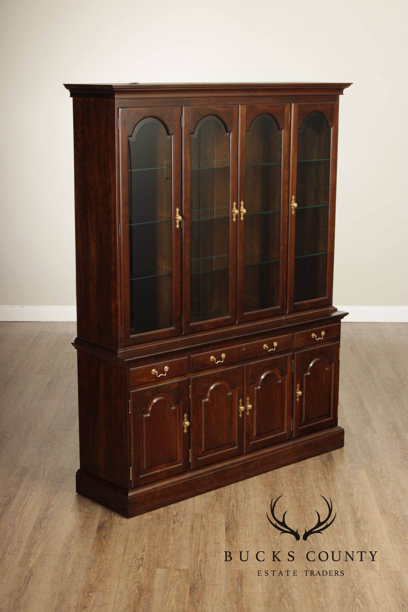 Stickley Traditional Style Cherry Lighted China Cabinet Hutch