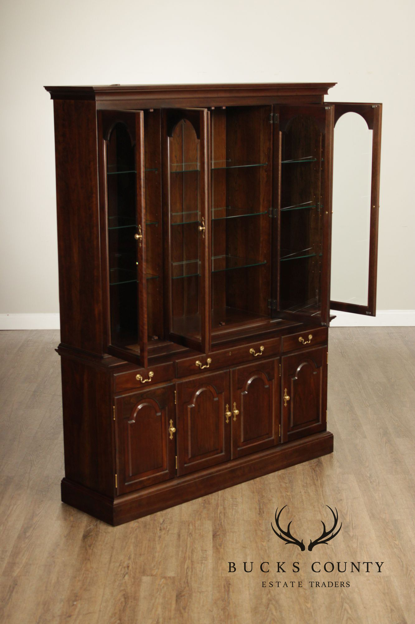 Stickley Traditional Style Cherry Lighted China Cabinet Hutch