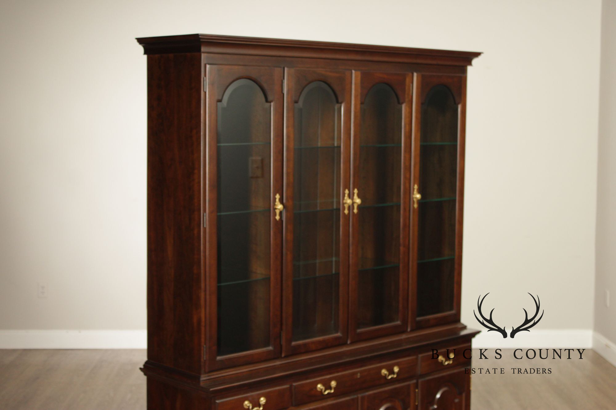Stickley Traditional Style Cherry Lighted China Cabinet Hutch
