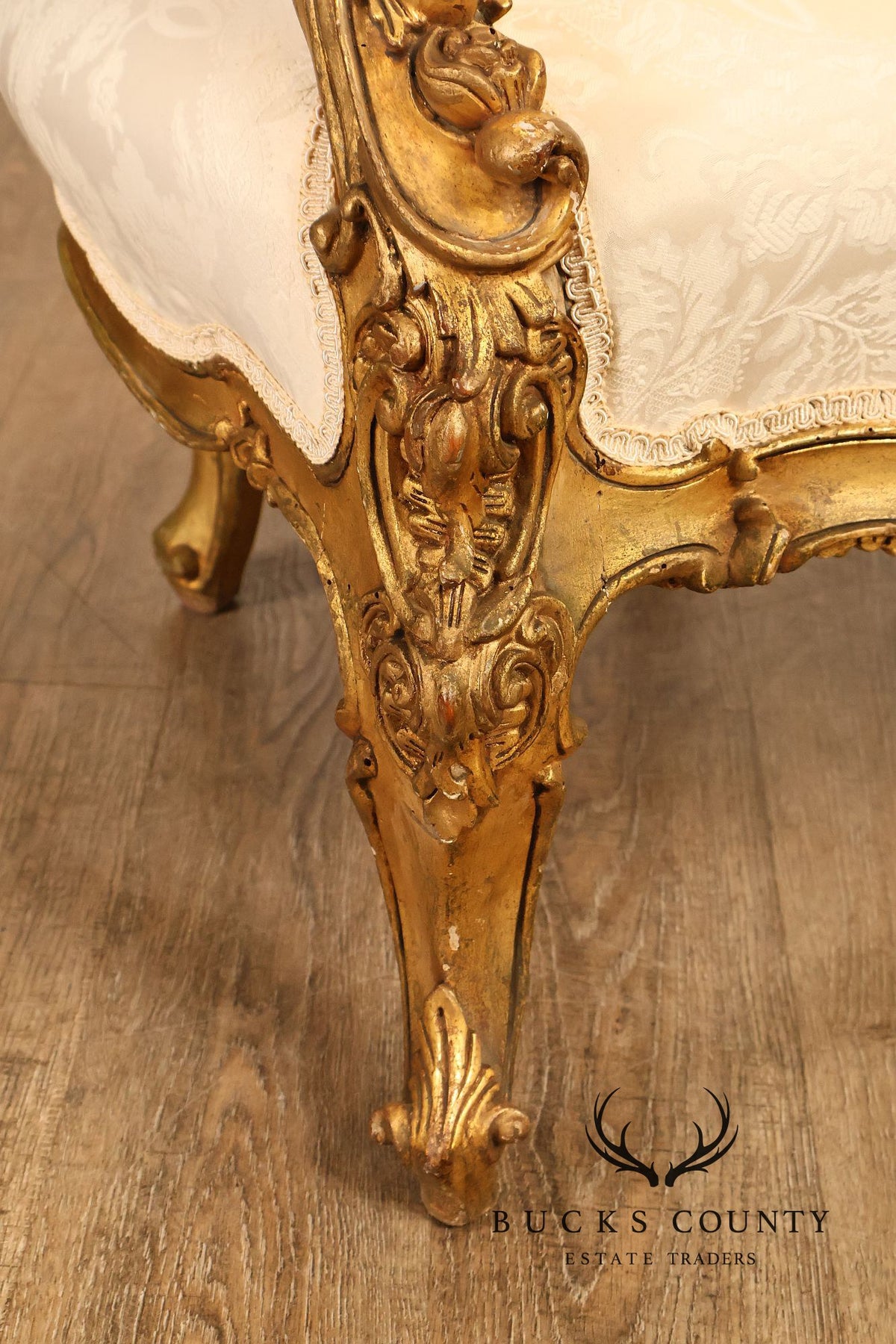 Italian Rococo Style Pair Of Carved Giltwood Upholstered Armchairs
