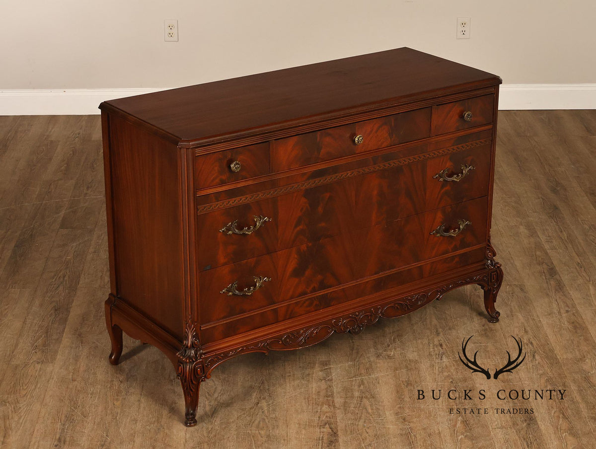 French Louis XV Style Flame Mahogany Dresser Chest