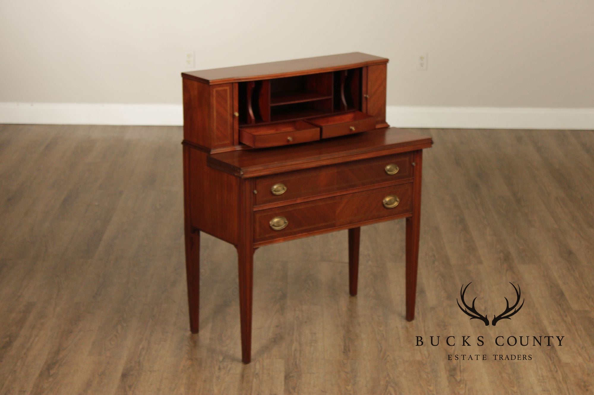 Federal Style Vintage Mahogany Tambour Door Writing Desk