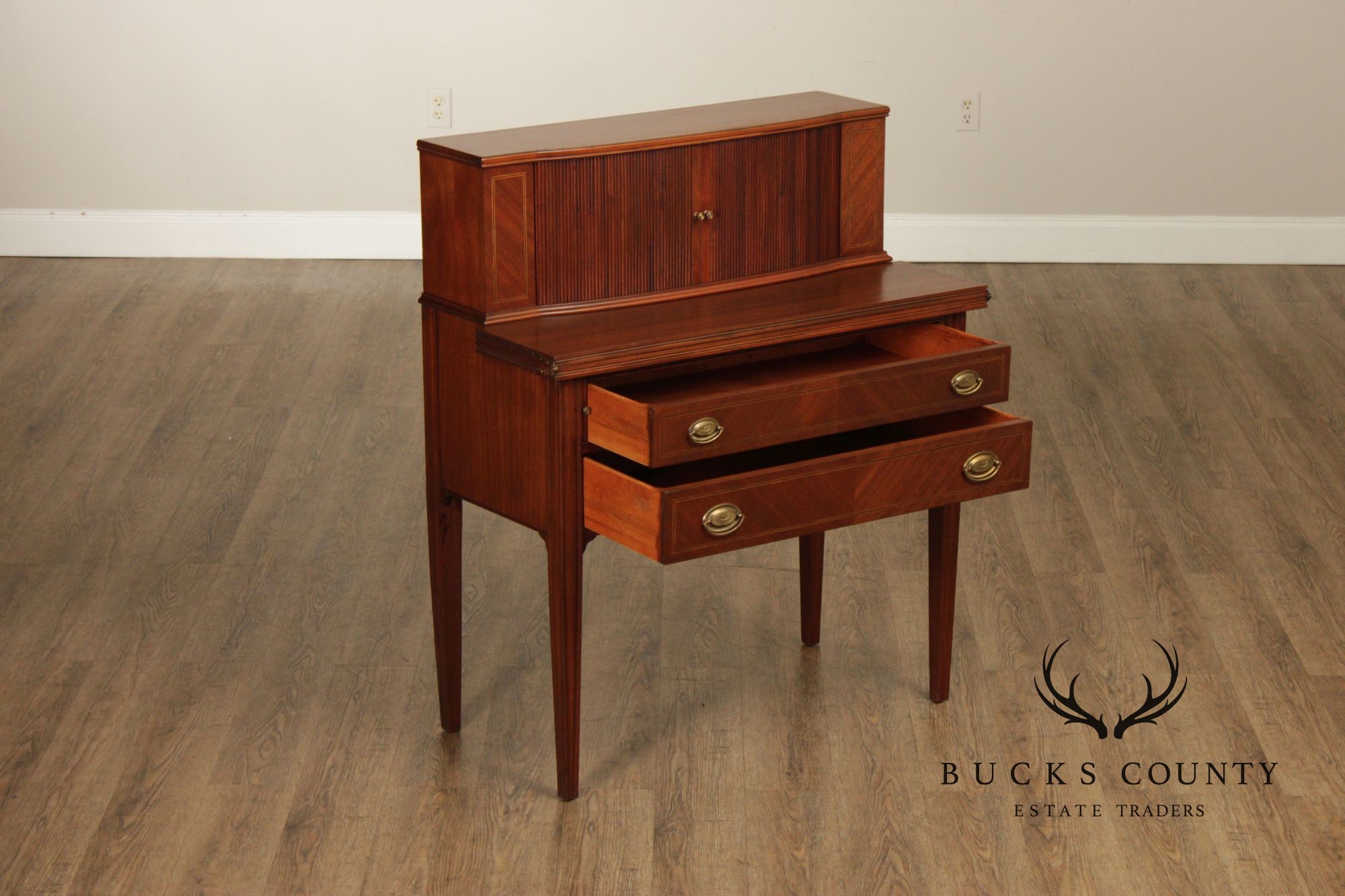 Federal Style Vintage Mahogany Tambour Door Writing Desk