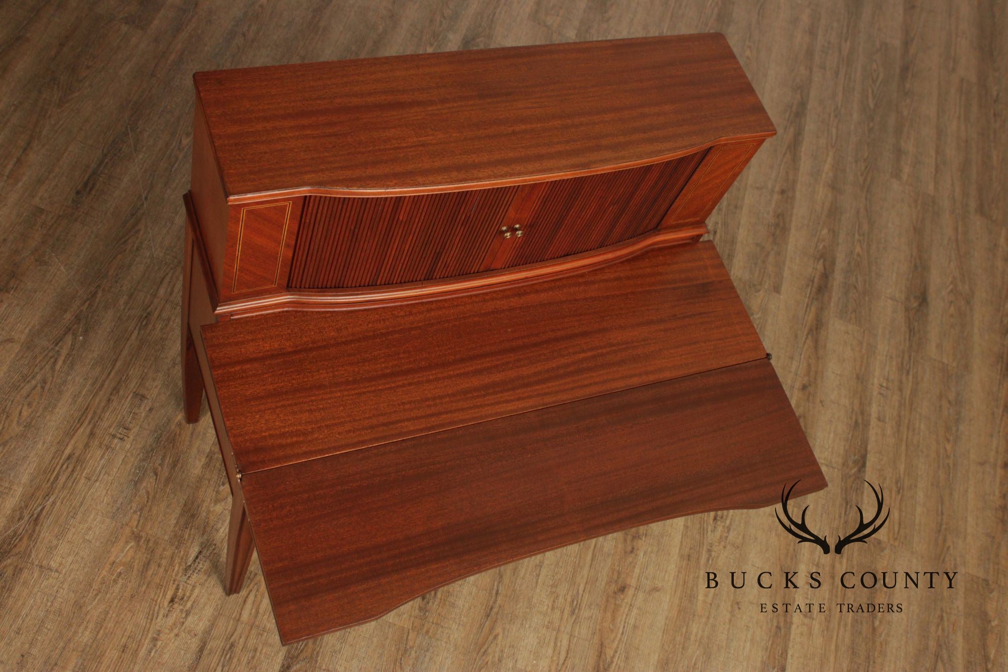 Federal Style Vintage Mahogany Tambour Door Writing Desk