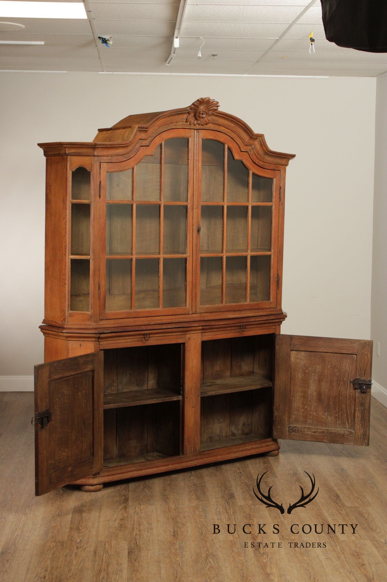 Antique 18th Century German Oak Baroque Vitrine Display Cabinet
