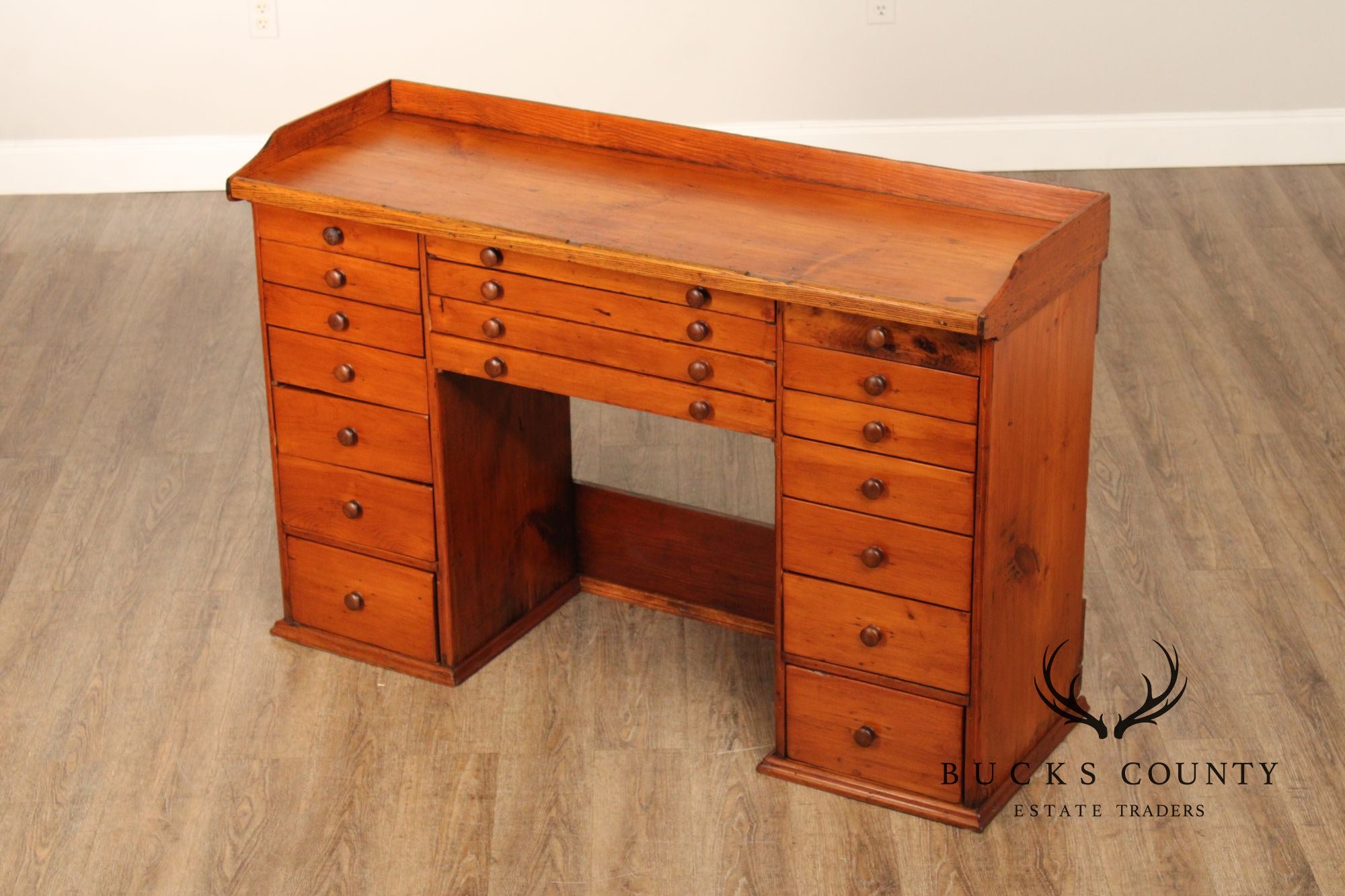 Antique Early 20th Century American Watchmaker’s Workbench With Multi Drawer Storage