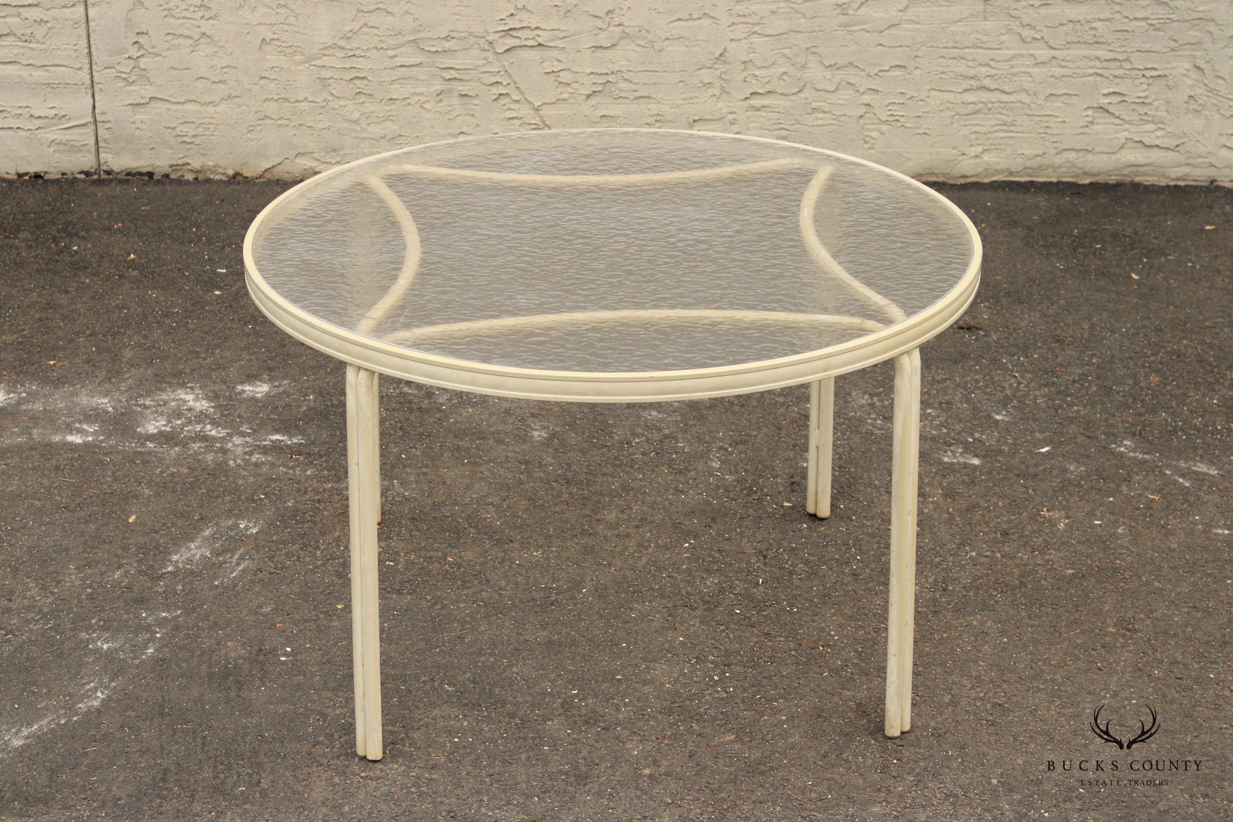 Mid Century Modern Round Aluminum Glass Top Patio Dining Table