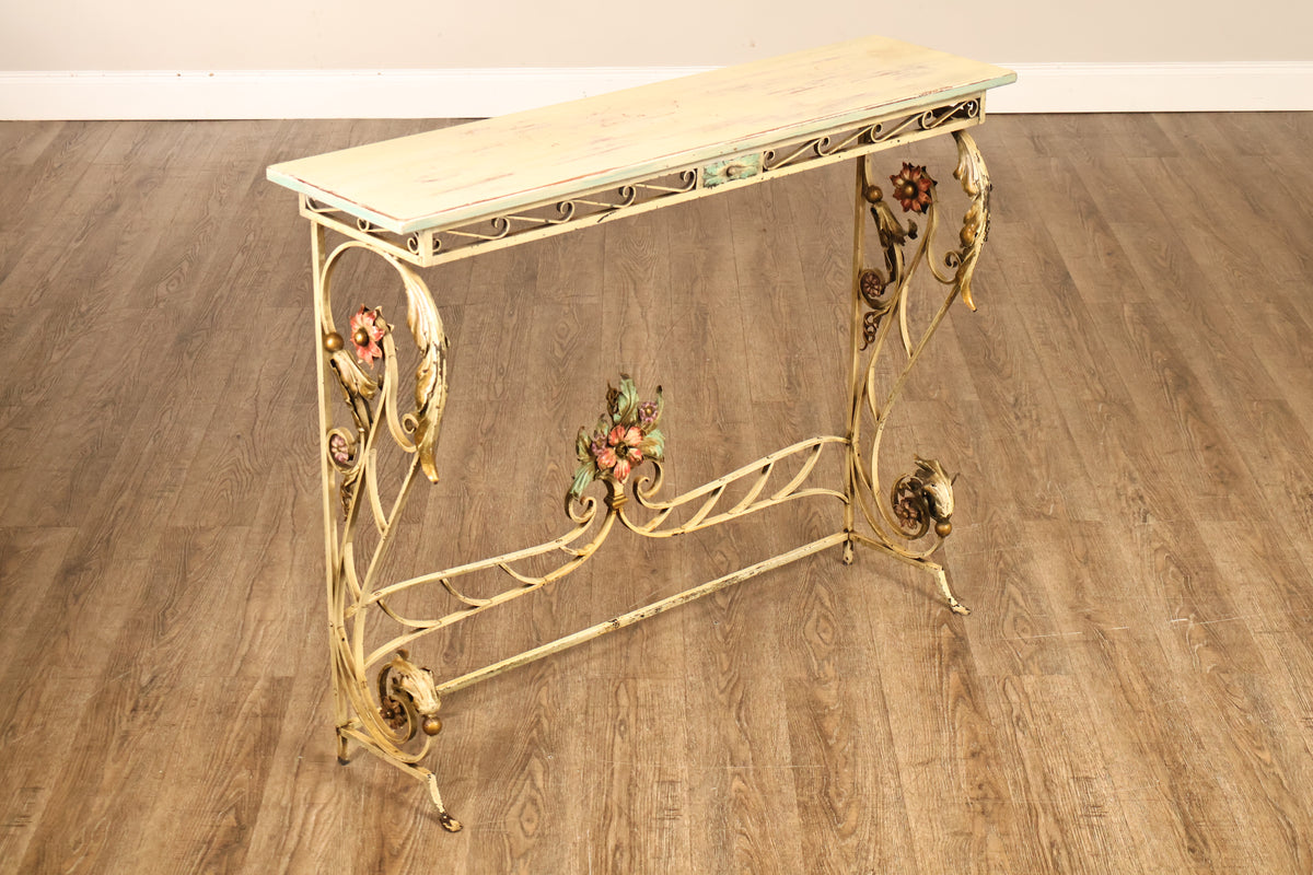 Antique Wrought Iron Base Console Table