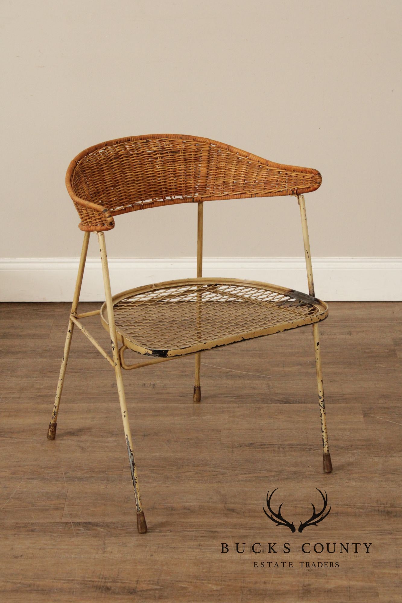 Salterini Mid Century Modern Set of Four Wicker And Iron Side Chairs