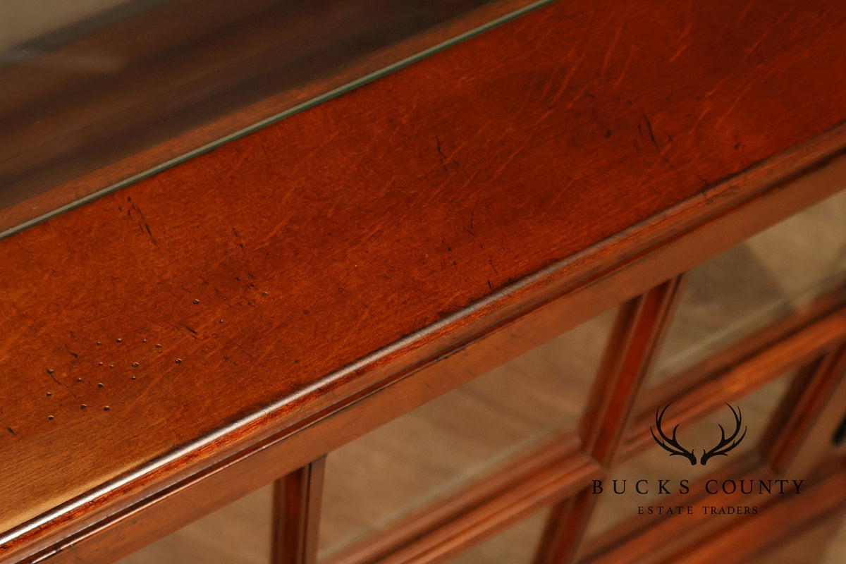 Traditional Cherry Finish Glass Display End Table
