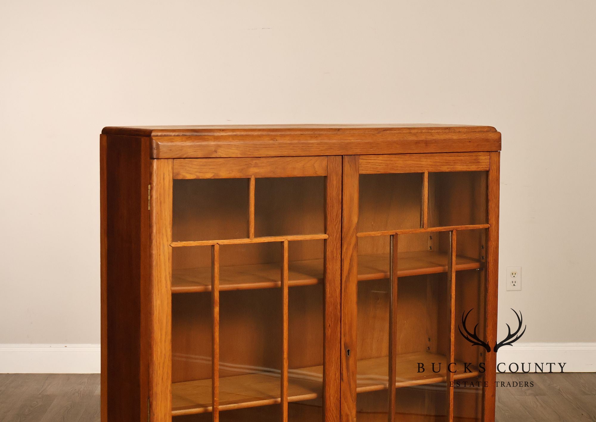 Antique Arts And Crafts Glass Door Oak Bookcase