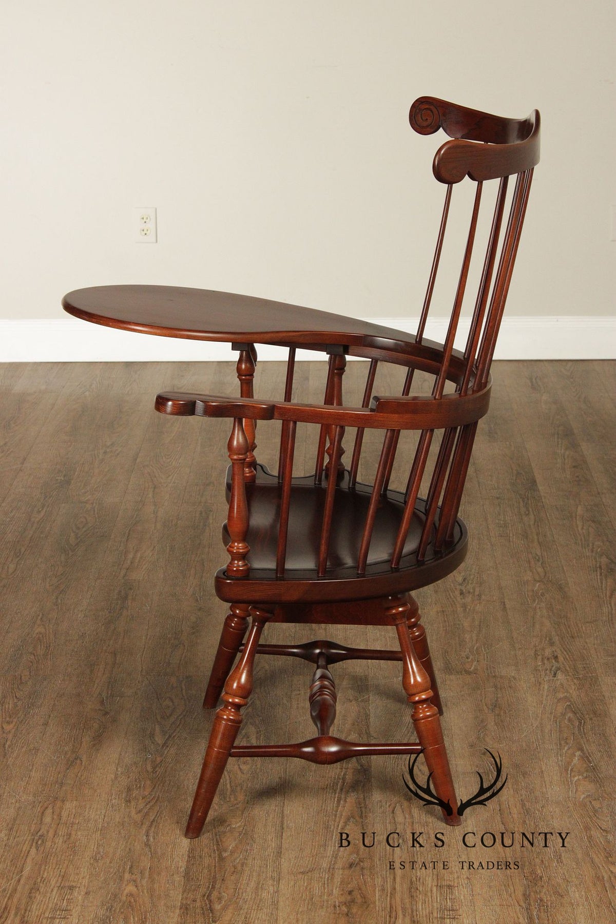 Vintage Duckloe Comb Back Windsor Style Writing Armchair With Storage Drawer