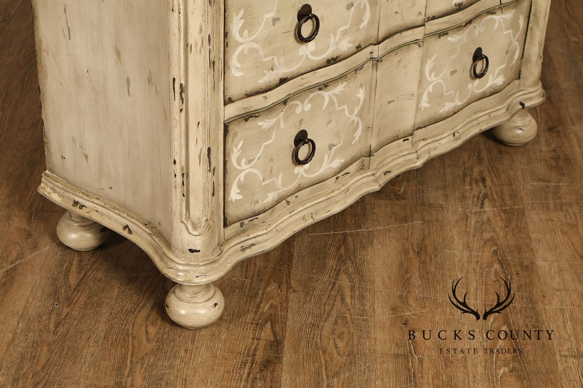 Painted Rustic European Style Three Drawer Chest With Distressed Finish