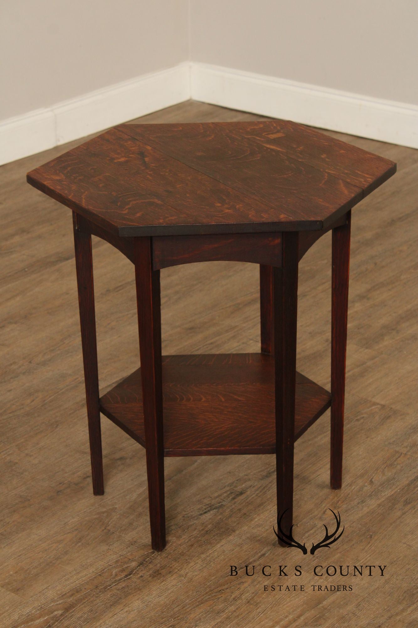 Imperial Furniture Antique Mission Oak Hexagonal Lamp Table