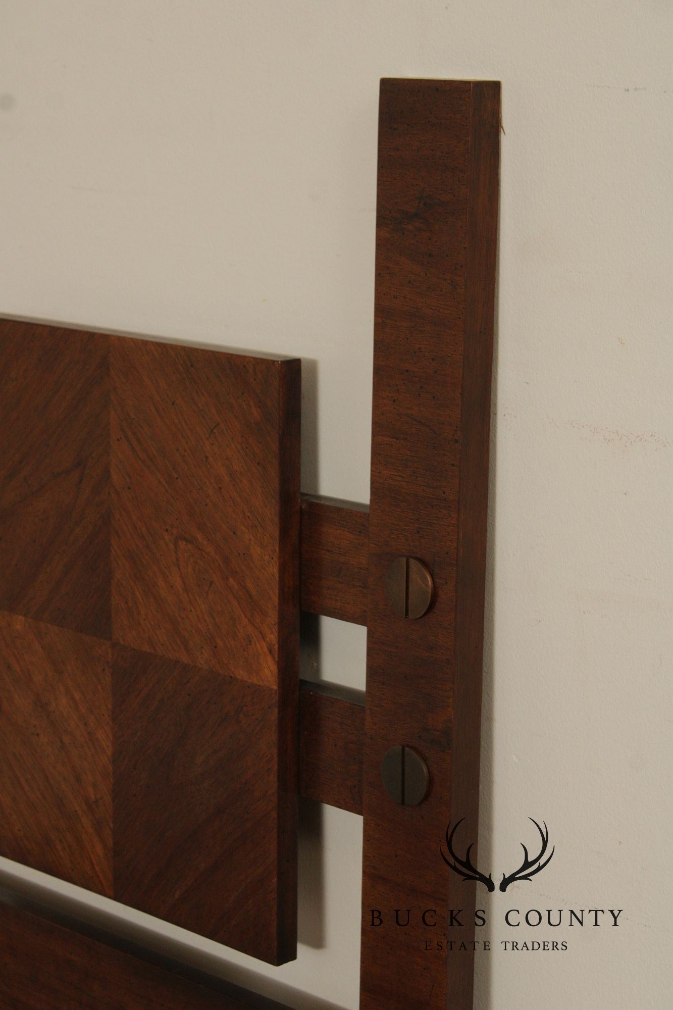 Lane Mid Century Modern Brutalist Queen Size Walnut Headboard
