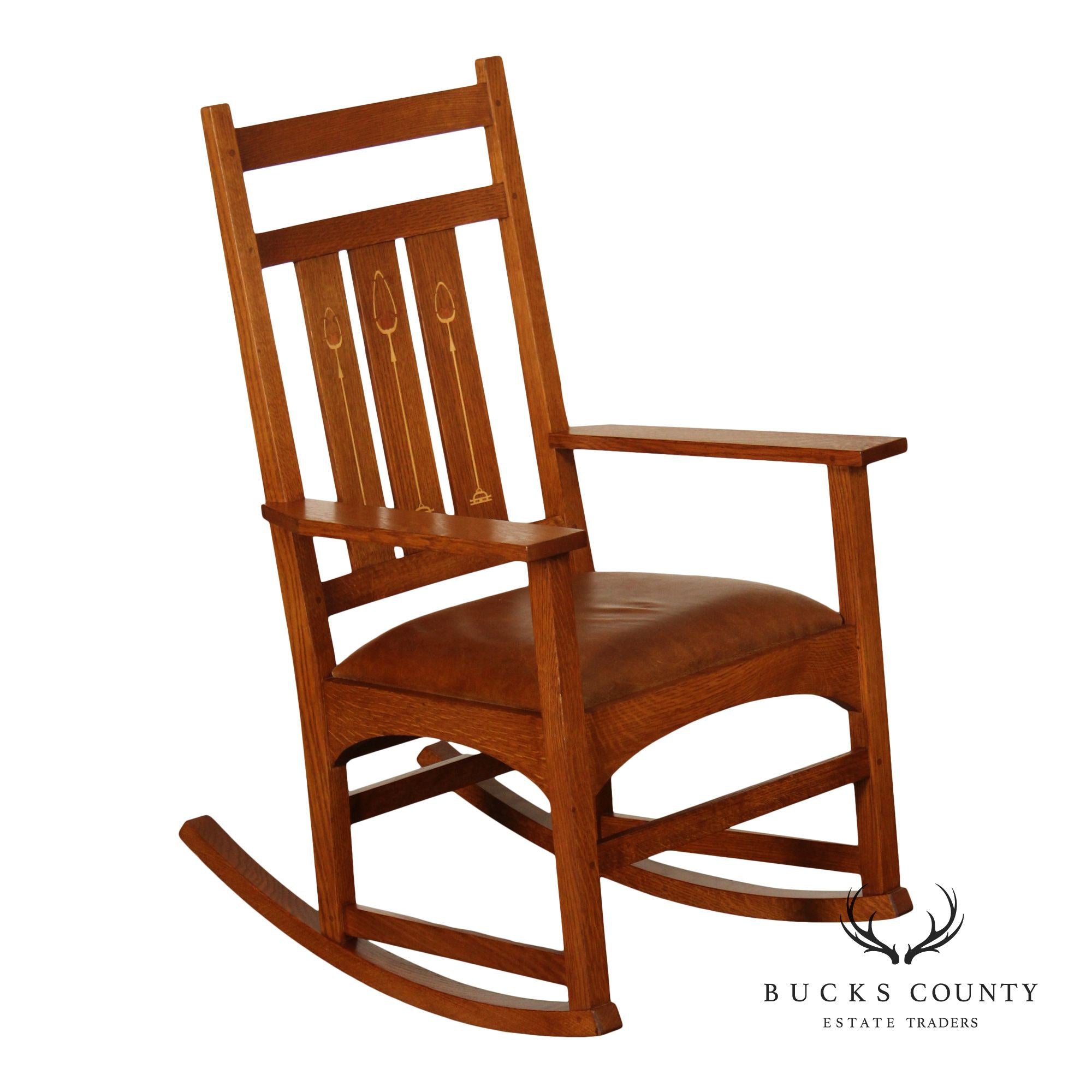 Stickley Mission Collection Harvey Ellis Inlaid Oak Rocker