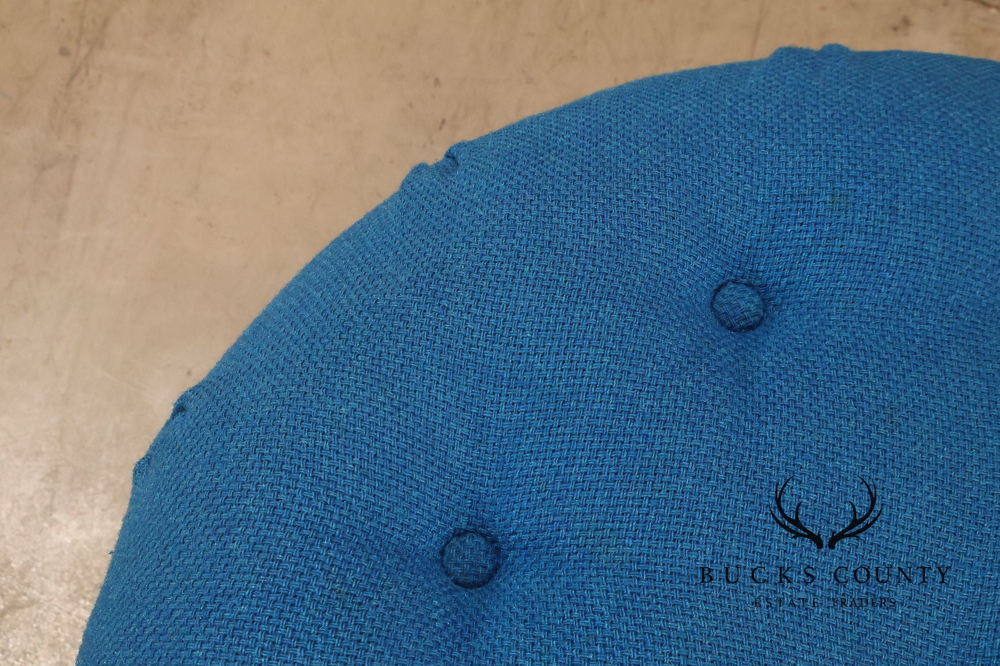 Vintage Schnadig Mid Century Modern Round Blue Upholstered Ottoman