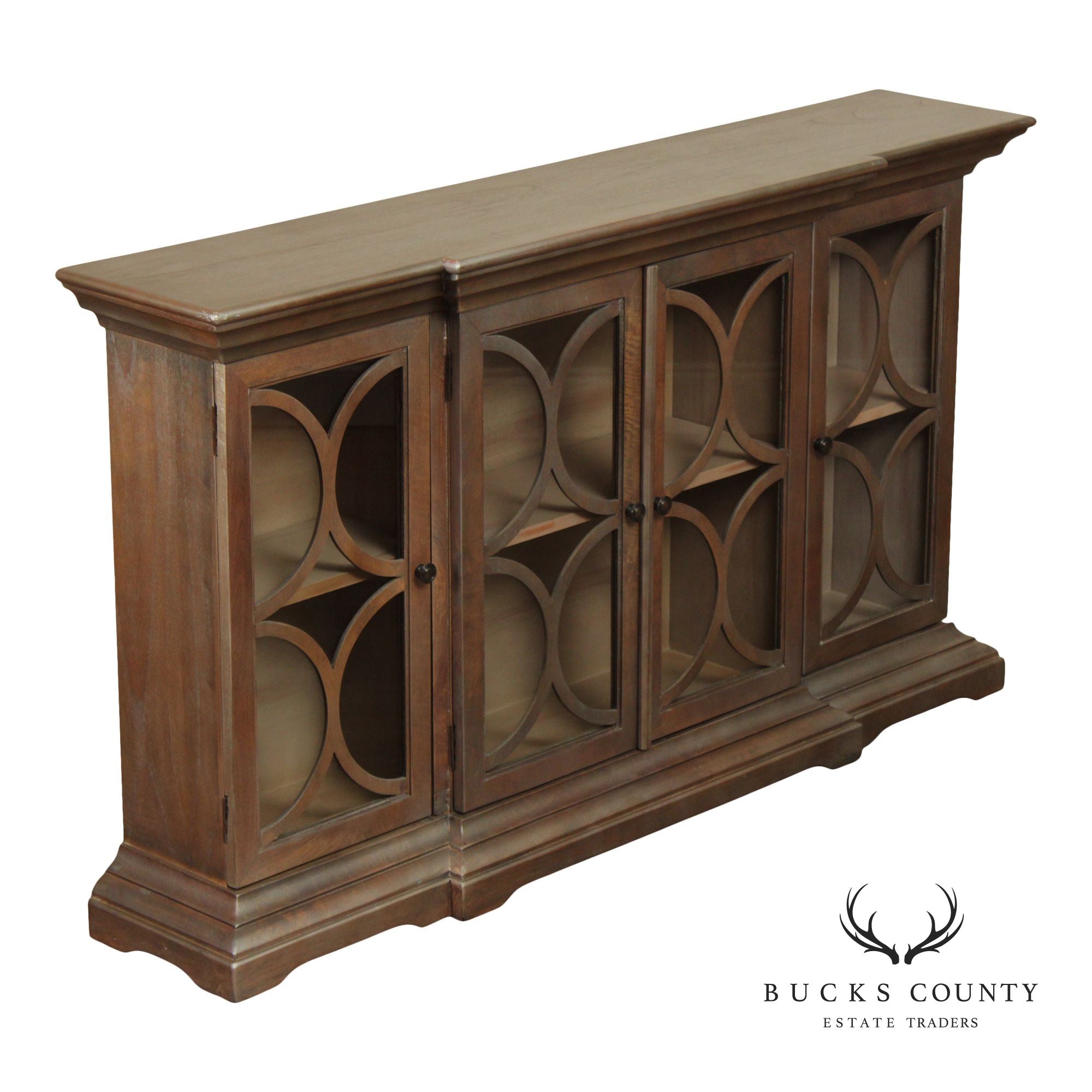 Uttermost Transitional Style Narrow Four Door Glass Front Cabinet