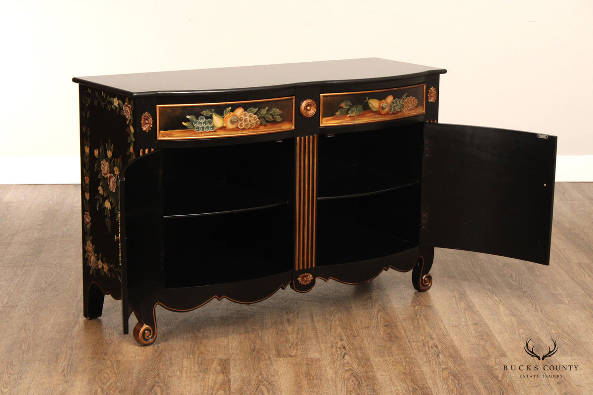 Rustic Italian Style Paint Decorated Marble Top Buffet