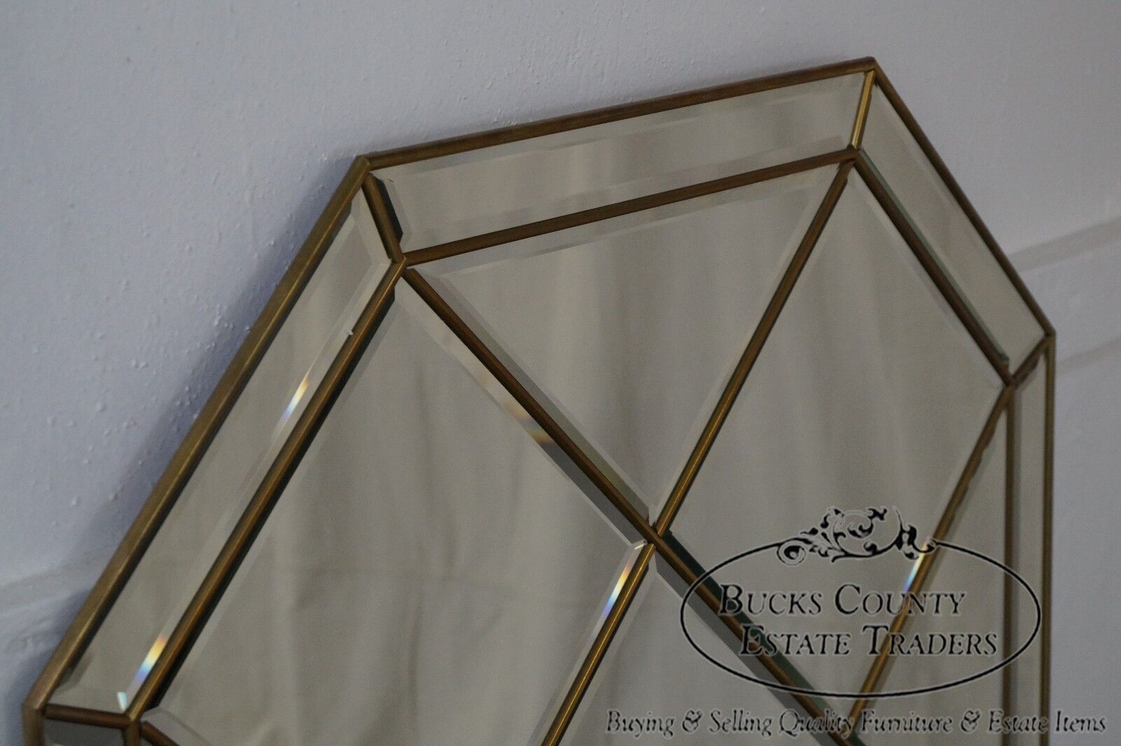 Brass Frame Harlequin Pattern Beveled Glass Mirror