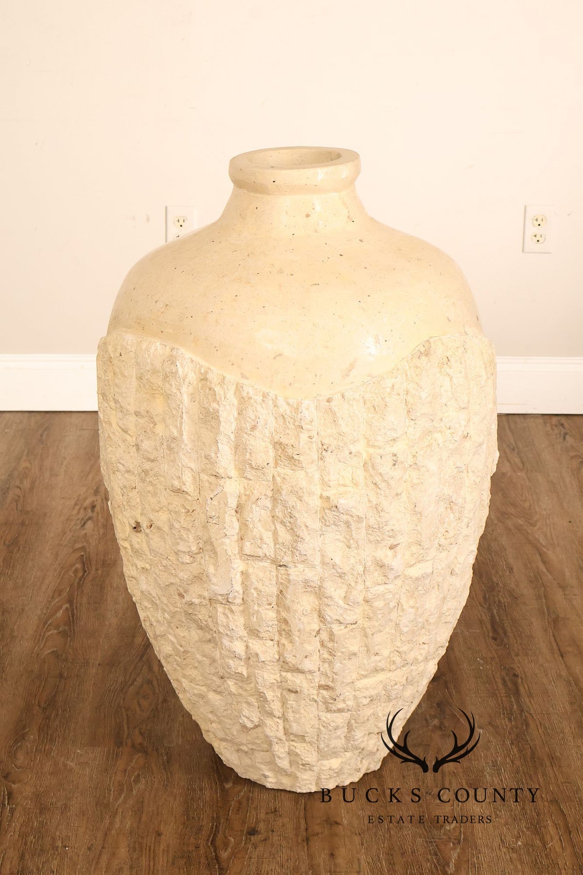Pair Of Mactan Coral Limestone Tessellated Carved Stone Urns