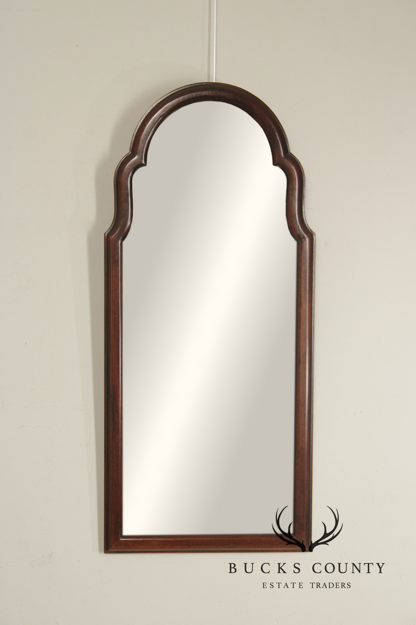 Queen Anne Style Arched Mahogany Frame Beveled Wall Mirror