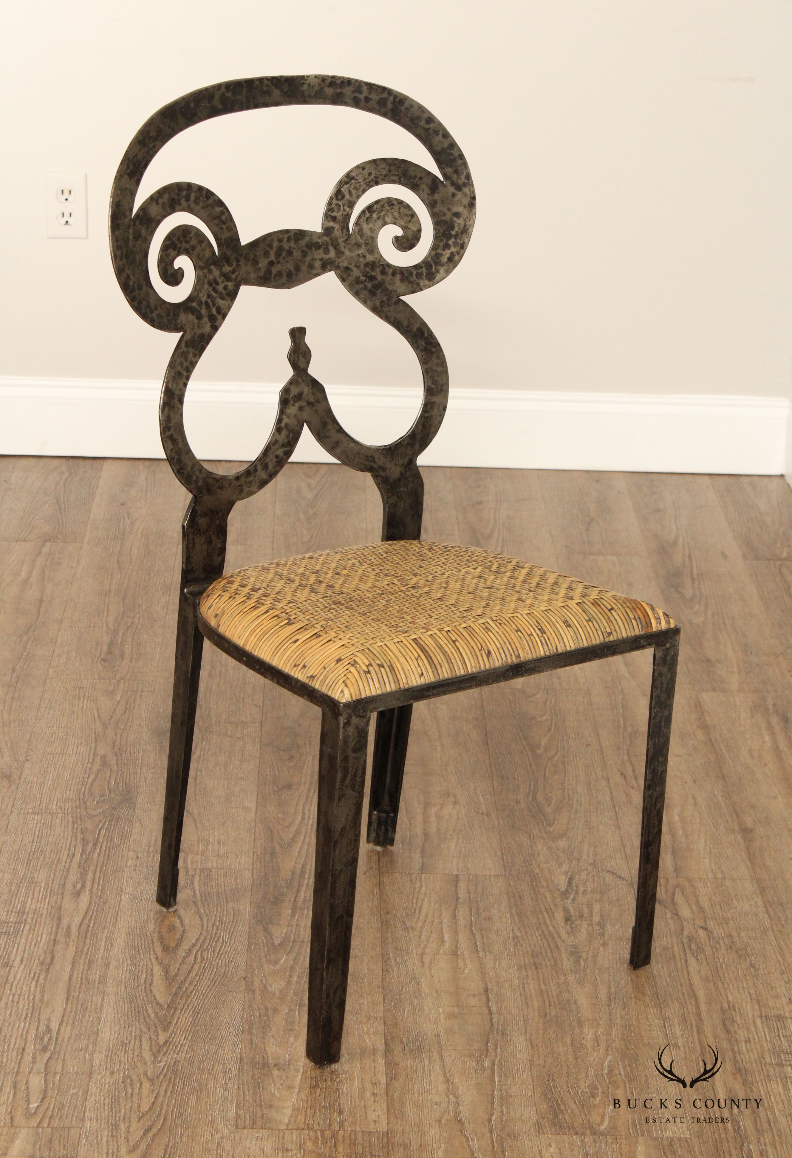Biedermeir Style Pair Of Forged Iron Frame dining Chairs (originally set of 4)