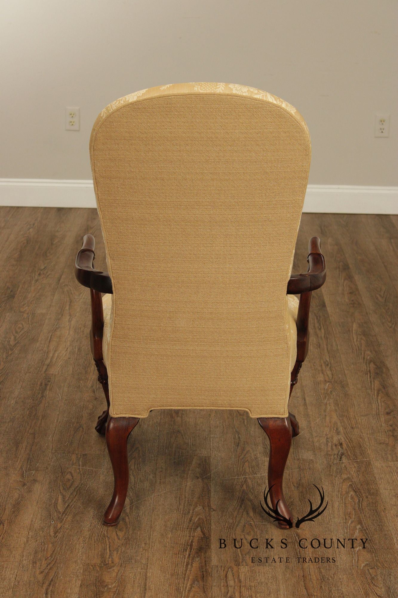 Century Furniture Pair Of Chippendale Style Carved Mahogany Upholstered Armchairs