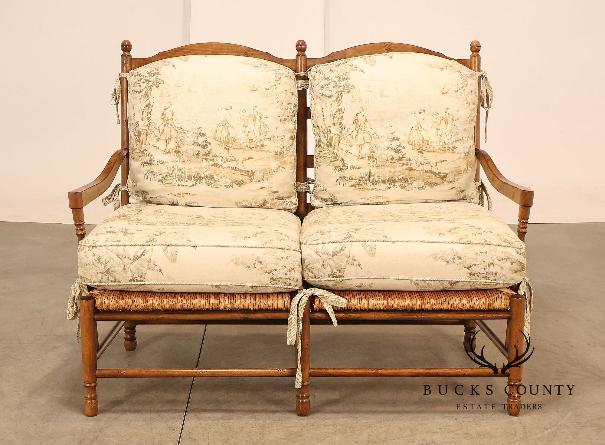 French Country Style Ladder Back Rush Seat Settee