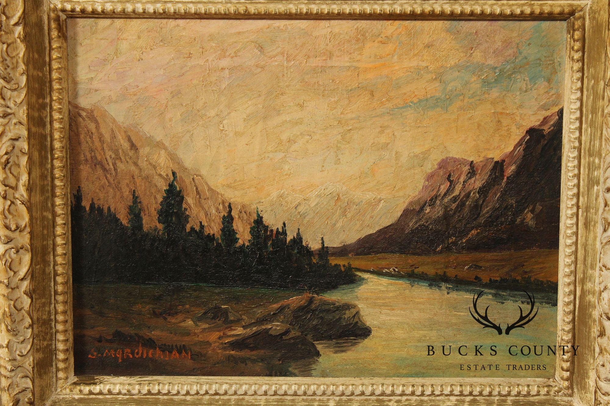 Continental School Mountain Landscape Oil Painting, Signed