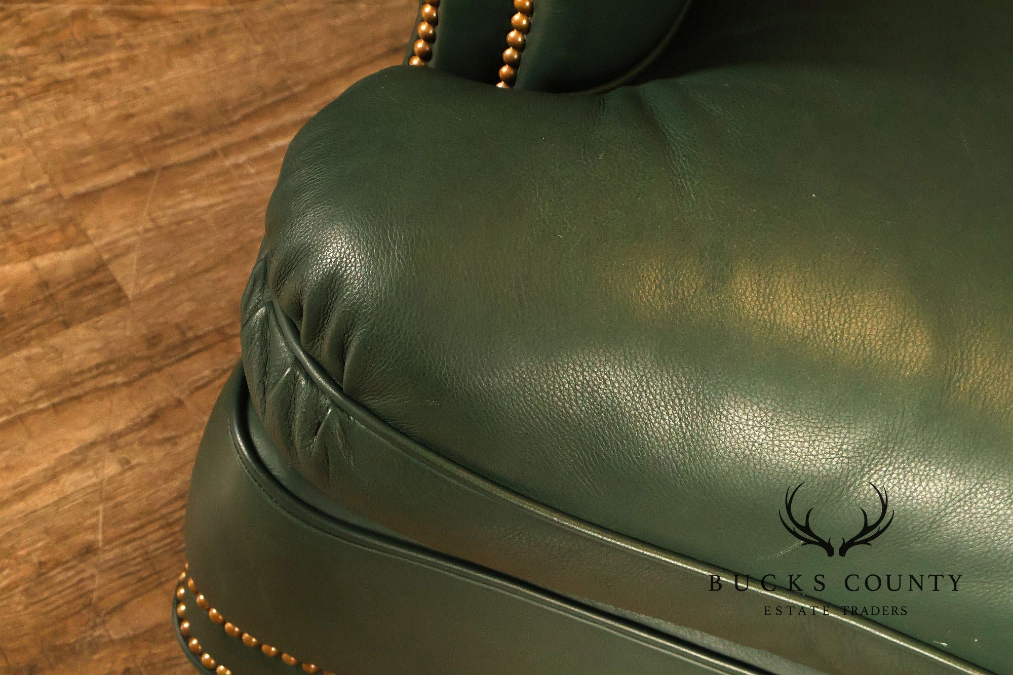 Hancock & Moore Green Leather Nailhead Trim Sofa