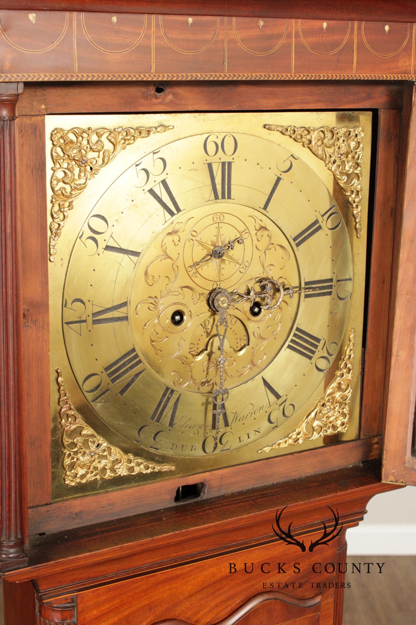 Eliazer Warren Antique Irish Georgian Mahogany Longcase Grandfathers Clock