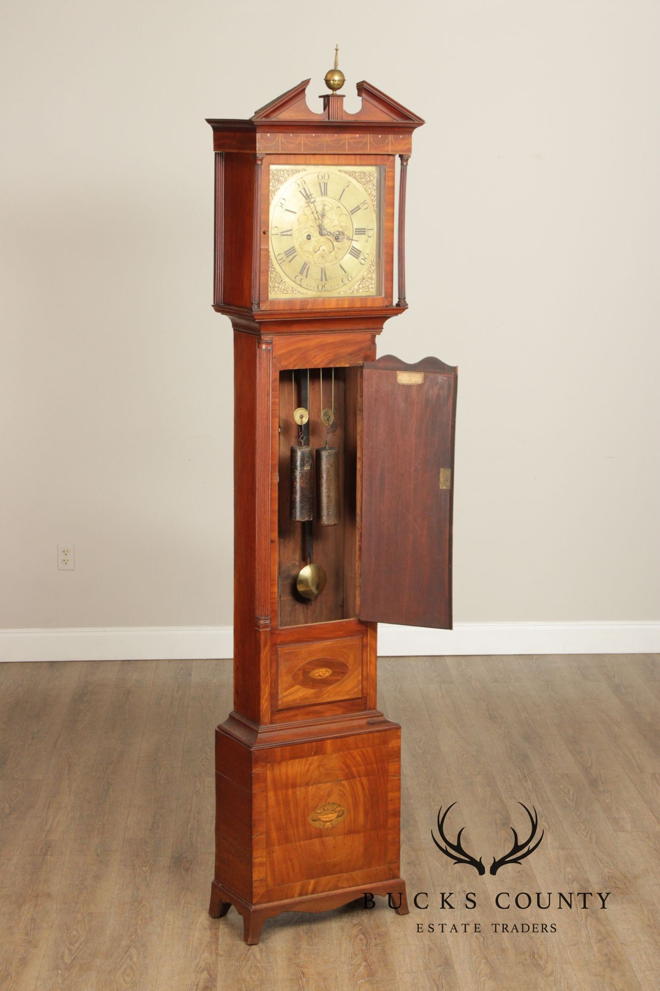 Eliazer Warren Antique Irish Georgian Mahogany Longcase Grandfathers Clock