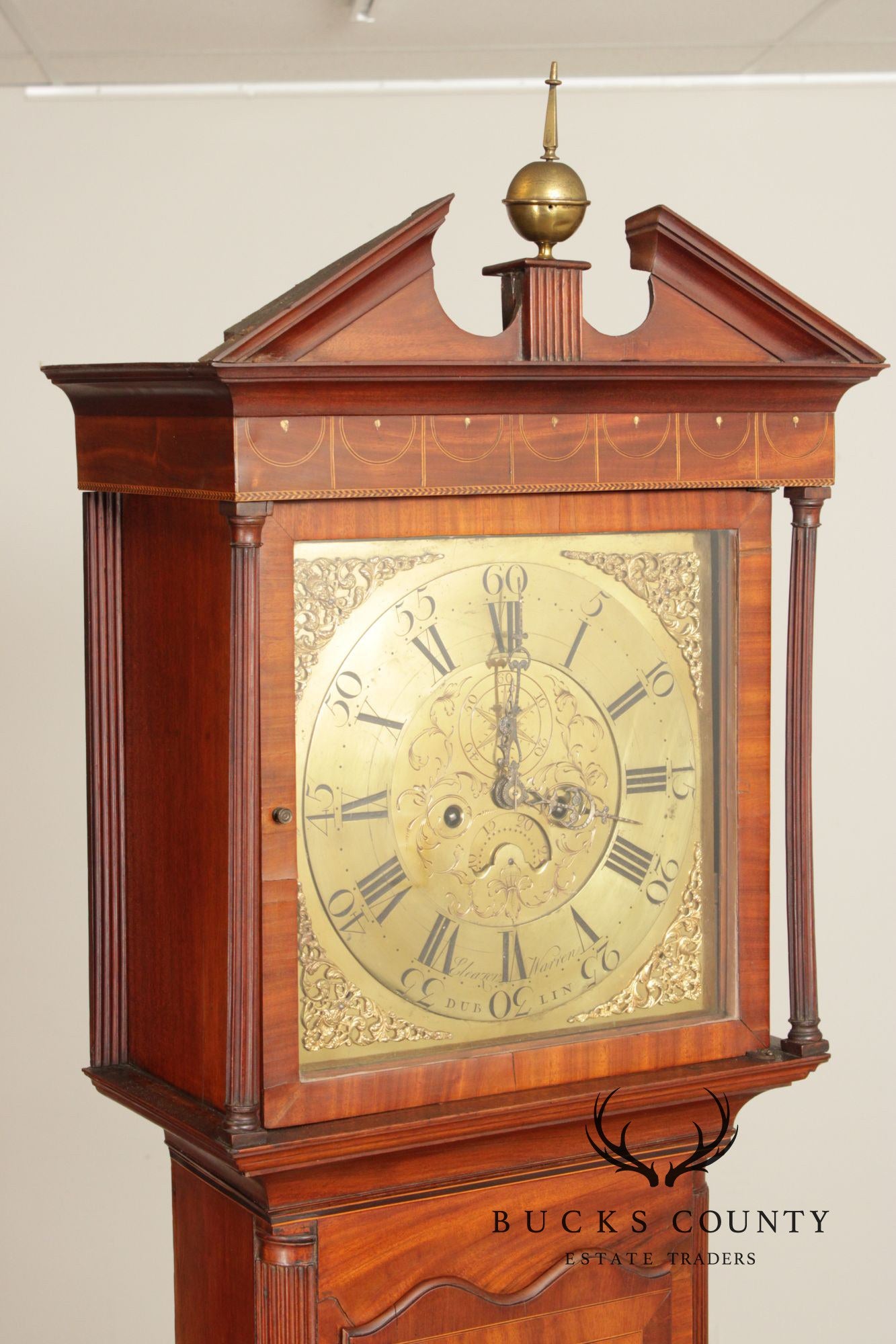 Eliazer Warren Antique Irish Georgian Mahogany Longcase Grandfathers Clock