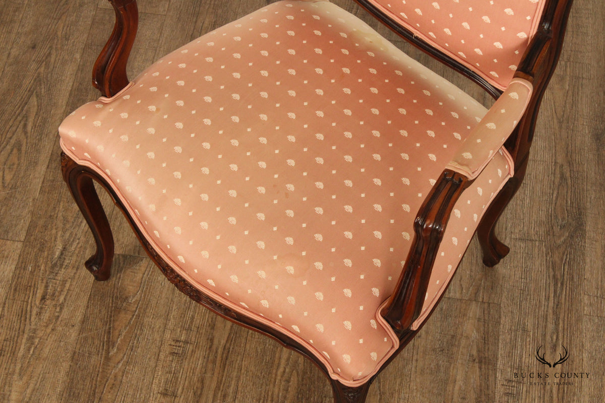 French Louis XV Style Carved Walnut Fauteuil Armchair