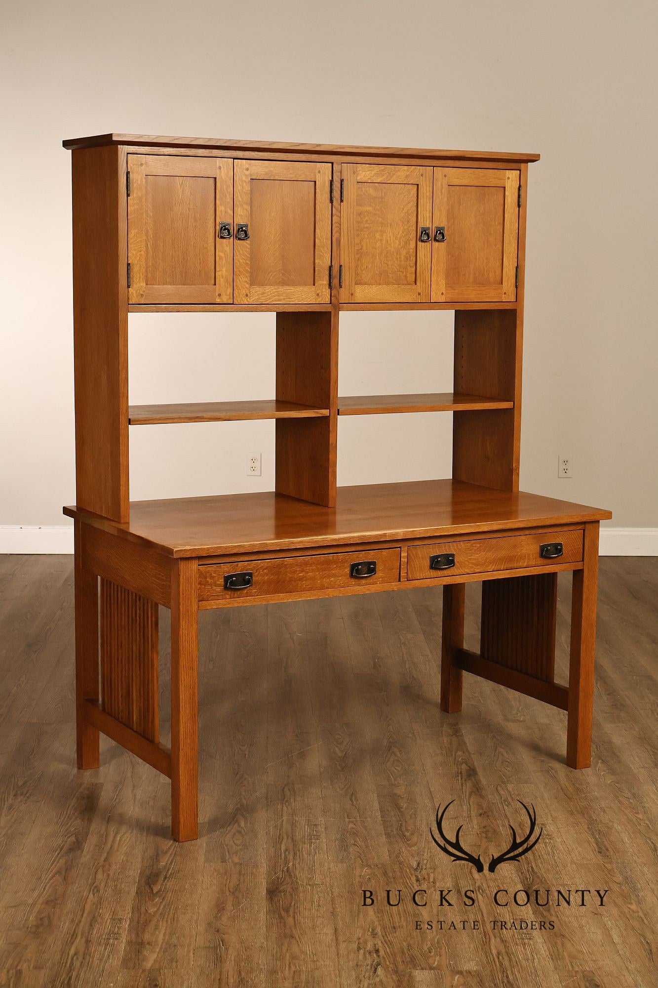 Stickley Mission Collection Oak Spindle Desk with Hutch